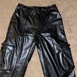 straight leg leather cargo pants, women’s size medium, regular length.